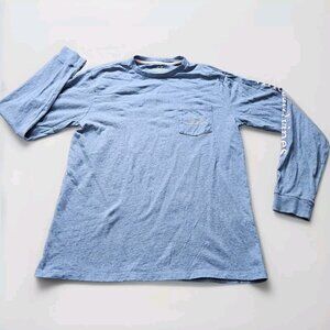 Vineyard Vines T Shirt Mens M Blue Pink Whale Print LS Preppy Pocket 1V0923 FLAW